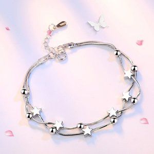 NEW 925 Sterling Silver Double Layer Star Bead Bracelet